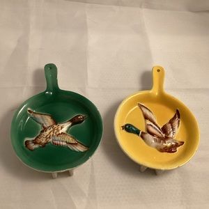 2 vintage hand painted Shafford decorative porcelain pan with birds